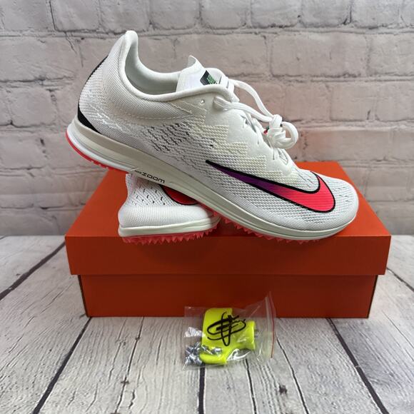 NIKE ZOOM STREAK LT 4 TRACK SPIKES SIZE 8.5 WHITE/FLASH CRIMSON/BLUE AQ3610-100 - Picture 1 of 12